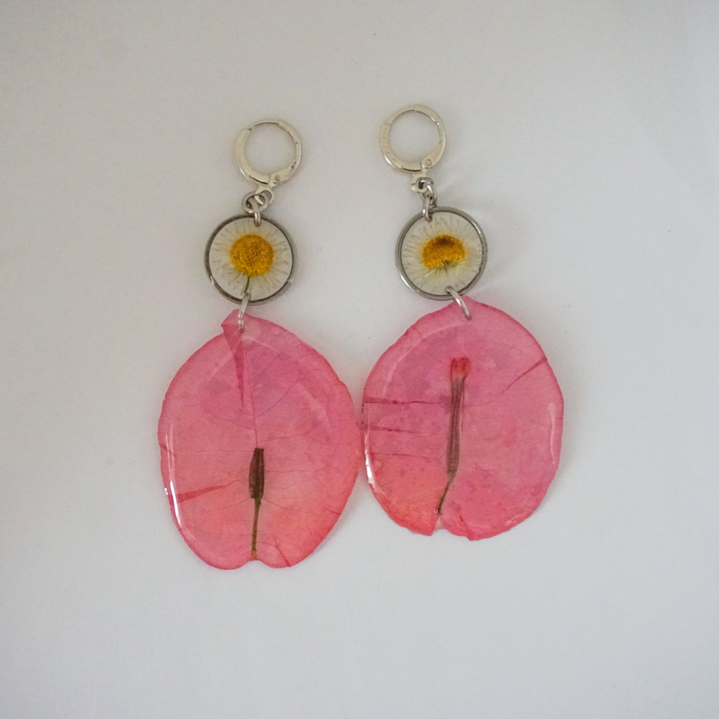 Aretes largos bugambilias rosa