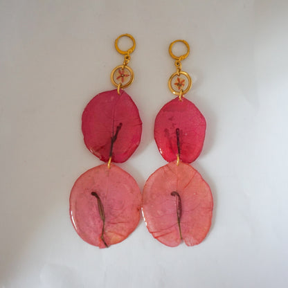 Aretes largos bugambilias fucsia y rosa