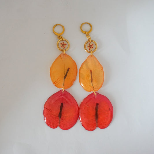 Aretes largos bugambilias fucsia y naranja