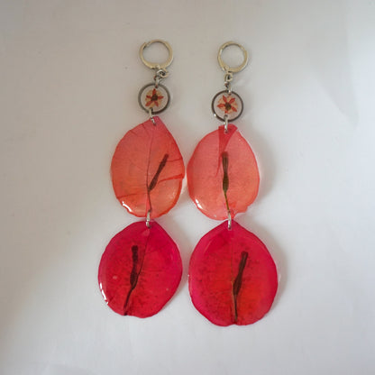 Aretes largos bugambilias fucsia y rosa