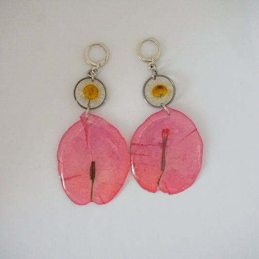 Aretes largos bugambilias rosa