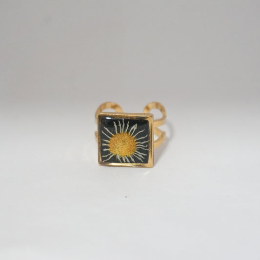 Anillo ajustable margarita común fondo negro