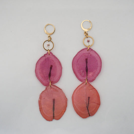 Aretes largos bugambilias fucsia y rosa