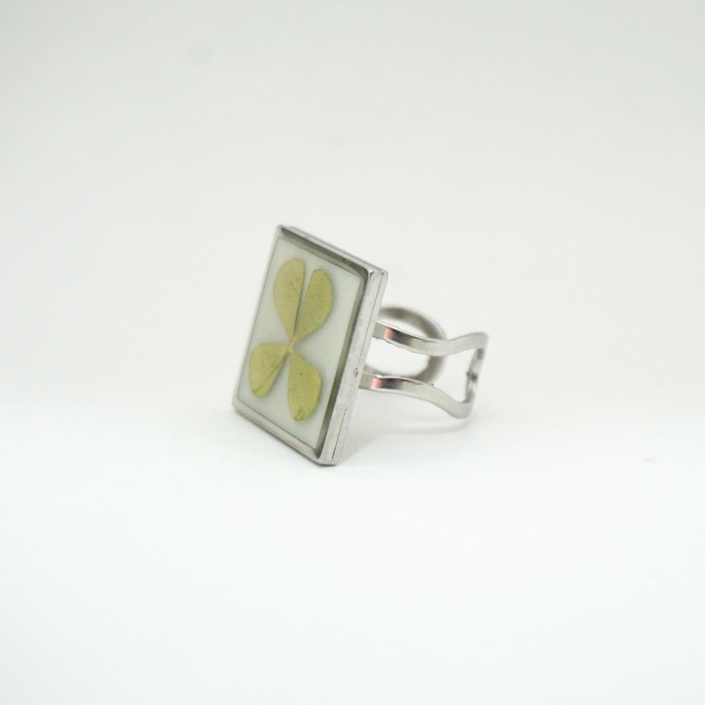 Anillo ajustable Trébol fondo blanco