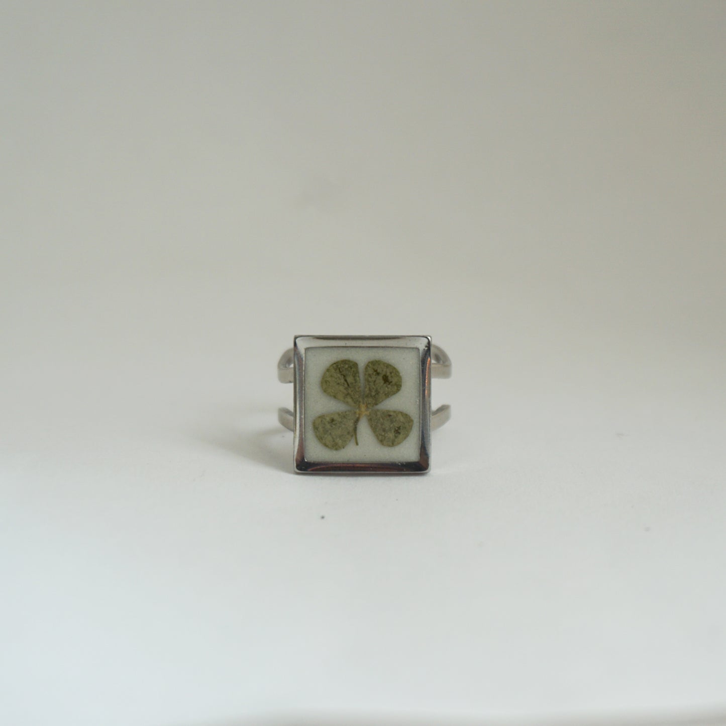 Anillo ajustable trébol fondo blanco