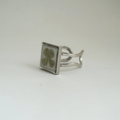 Anillo ajustable trébol fondo blanco